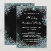 Invitation Fête de Noël flocon de neige bleu sarcelle noir (Devant / Derrière)