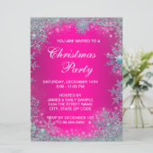 Invitation Fête de Noël Flocon de Neige Bleu Sarcelle Rose Ch (Debout devant)