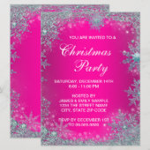 Invitation Fête de Noël Flocon de Neige Bleu Sarcelle Rose Ch (Devant / Derrière)