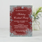 Invitation Fête de Noël Flocon de Neige Bleu Sarcelle Rouge (Debout devant)