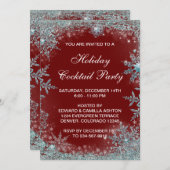 Invitation Fête de Noël Flocon de Neige Bleu Sarcelle Rouge (Devant / Derrière)