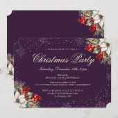 Invitation Fête de Noël Flocon de neige botanique violet (Devant / Derrière)