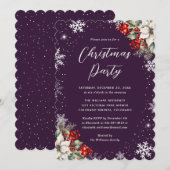 Invitation Fête de Noël flocon de neige botanique violet (Devant / Derrière)
