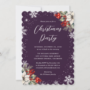 Invitation Fête de Noël flocon de neige botanique violet