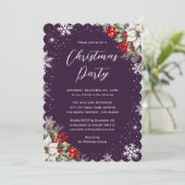 Invitation Fête de Noël flocon de neige botanique violet (Debout devant)