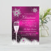 Invitation Fête de Noël flocon de neige Champagne rose (Debout devant)