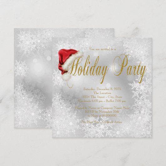 Invitation Fête de Noël flocon de neige chapeau de Père Noël (Devant / Derrière)