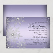 Invitation Fête de Noël Flocon de Neige Cristal Violet (Devant / Derrière)