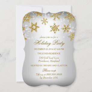 Invitation Fête de Noël flocon de neige en or et argent