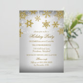 Invitation Fête de Noël flocon de neige en Or et Argent (Debout devant)