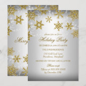 Invitation Fête de Noël flocon de neige en Or et Argent (Devant / Derrière)