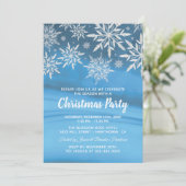Invitation Fête de Noël Flocon de Neige Hiver Bleu (Debout devant)
