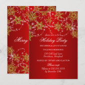 Invitation Fête de Noël Flocon de Neige Or et Rouge (Devant / Derrière)