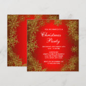 Invitation Fête de Noël flocon de neige or et rouge (Devant / Derrière)