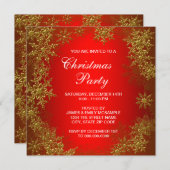 Invitation Fête de Noël Flocon de neige Or rouge (Devant / Derrière)