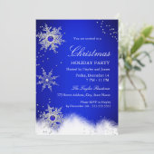 Invitation Fête de Noël flocon de neige perle bleue (Debout devant)