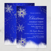 Invitation Fête de Noël flocon de neige perle bleue (Devant / Derrière)