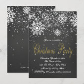 Invitation Fête de Noël flocon de neige tableau noir or (Devant / Derrière)