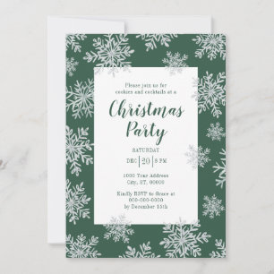Invitation Fête de Noël Flocon de Neige Vert Hiver