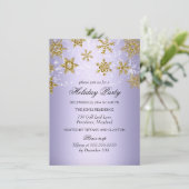 Invitation Fête de Noël Flocon de Neige Violet et Or (Debout devant)