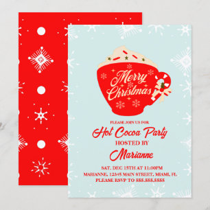 Invitation Fête de Noël Flocons de Cacao Chaud Rétro