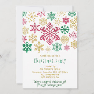 Invitation Fête de Noël  Flocons de neige chic