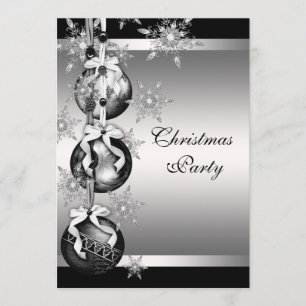 Invitation Fête de Noël Flocons de Neige Noir Blanc Argent