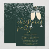 Invitation Fête de Noël Flocons de Neige Or Script (Devant / Derrière)