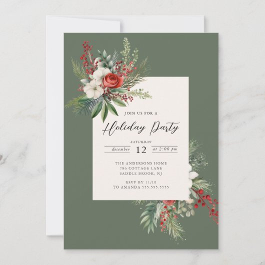 Invitation Fête de Noël Floral (Devant)