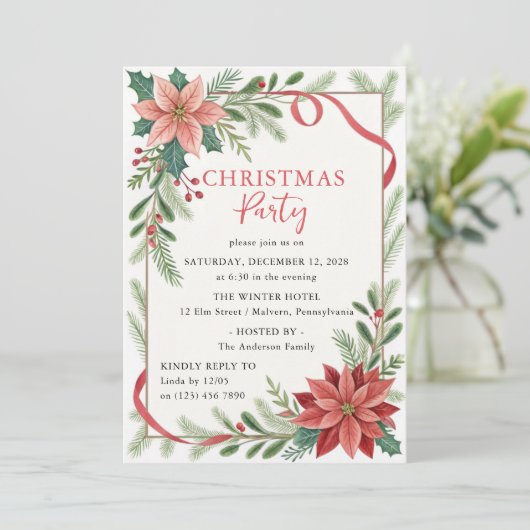 Invitation Fête de Noël Floral Frame (Debout devant)