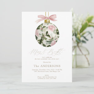 Invitation Fête de Noël Floral Ornement Joyeux & Lumineux