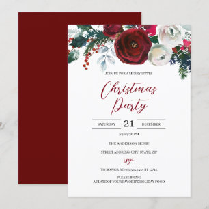 Invitation Fête de Noël Floral Rouge Blanc Budget