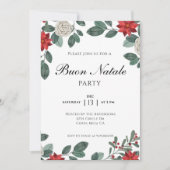 Invitation Fête de Noël Floral Rouge Vert (Devant)
