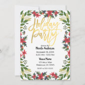 Invitation Fête de Noël Floral Rustique Écriture Dorée (Devant)