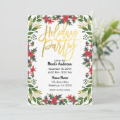 Invitation Fête de Noël Floral Rustique Écriture Dorée (Debout devant)