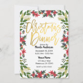 Invitation Fête de Noël Floral Rustique Écriture Dorée (Devant)
