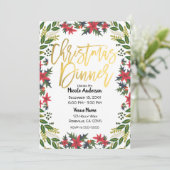 Invitation Fête de Noël Floral Rustique Écriture Dorée (Debout devant)