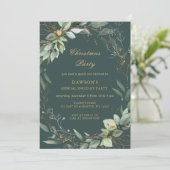 Invitation Fête de Noël Floral Vert Or (Debout devant)