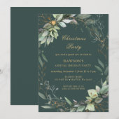 Invitation Fête de Noël Floral Vert Or (Devant / Derrière)