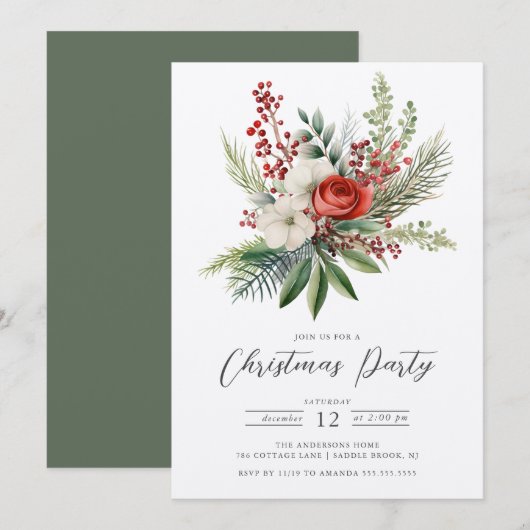 Invitation Fête de Noël Florale (Devant / Derrière)