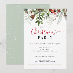 Invitation Fête de Noël Florale à la verdure à l'aquarelle