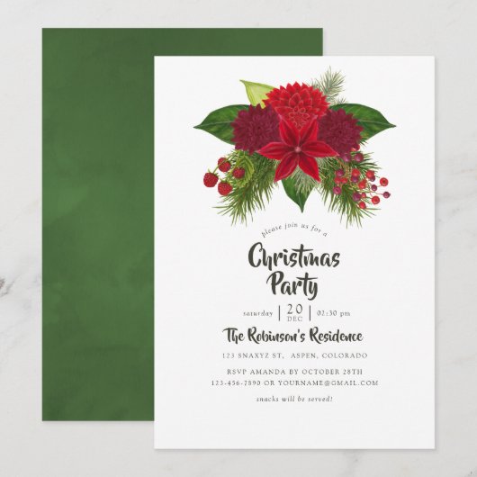 Invitation Fête de Noël Florale Aquarelle (Devant / Derrière)