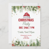 Invitation Fête de Noël florale d'aquarelle blanche simple (Devant)