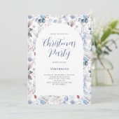 Invitation Fête de Noël Florale d'hiver Bleu (Debout devant)