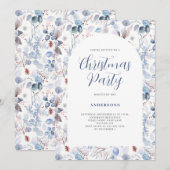 Invitation Fête de Noël Florale d'hiver Bleu (Devant / Derrière)