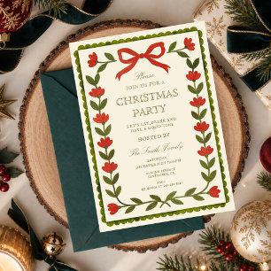 Invitation Fête de Noël Florale Folk Vintage