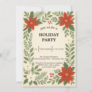 Invitation fête de Noël florale hivernale