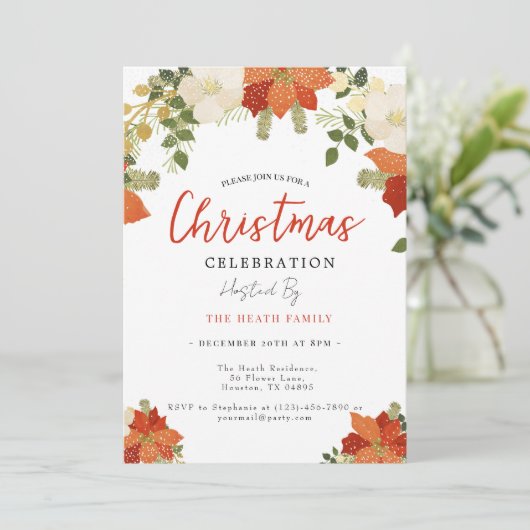 Invitation Fête de Noël florale neige (Debout devant)
