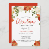 Invitation Fête de Noël florale neige (Devant / Derrière)