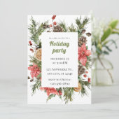 Invitation Fête de Noël Florale Verte Et Rouge (Debout devant)